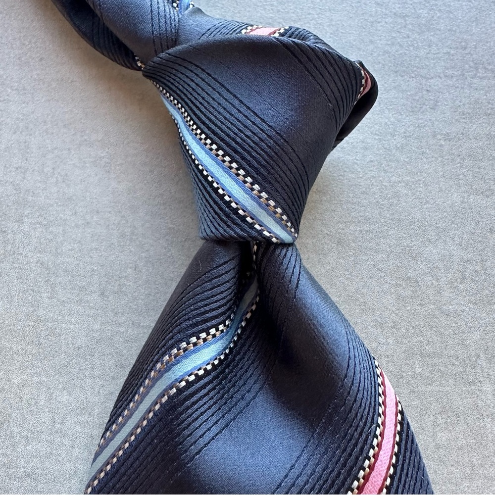 ZEGNA Grey and Pink Striped Silk Tie